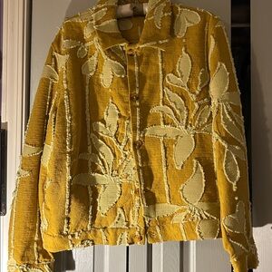 Mens Zara Golden Yellow Leaf. Pattern Textured Jacket, sz L.